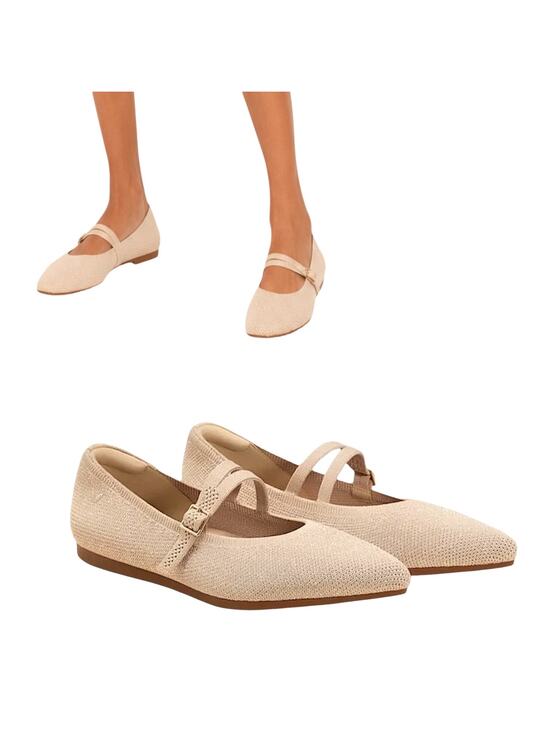 Vivaia Shoes - VIVAIA, 'Aria' Pointed-Toe V-Strap Mary-Jane Flats Gold Shimmer Beige Size 11 US